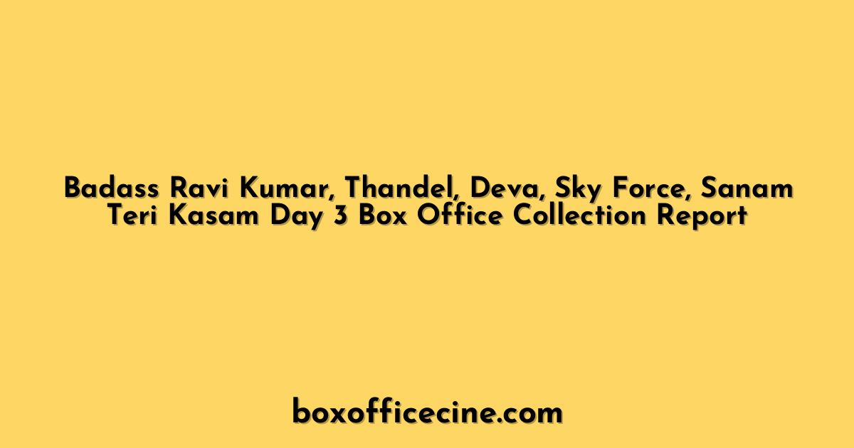 Badass Ravi Kumar, Thandel, Deva, Sky Force, Sanam Teri Kasam Day 3 Box Office Collection Report